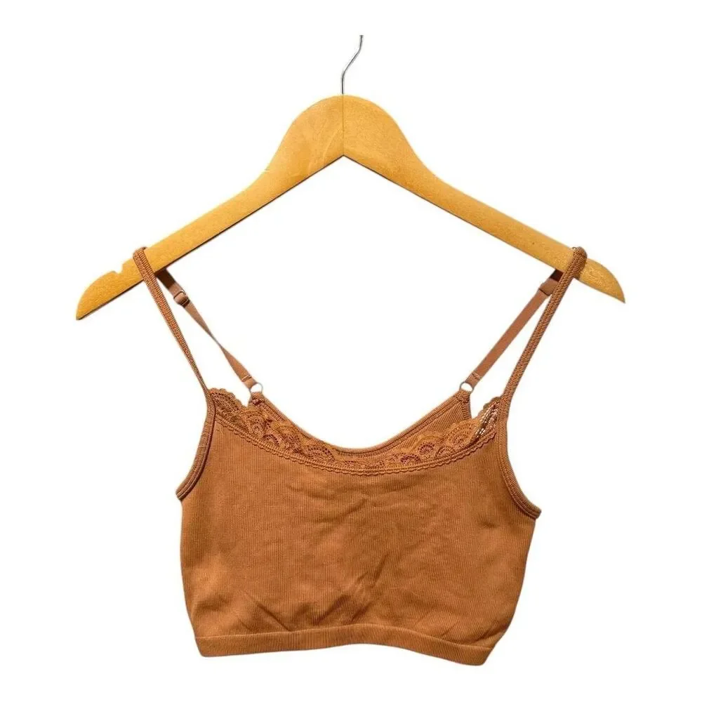 Aerie Ribbed Lace Trim Bralette Tank Top Brown‎ Women's Size Small